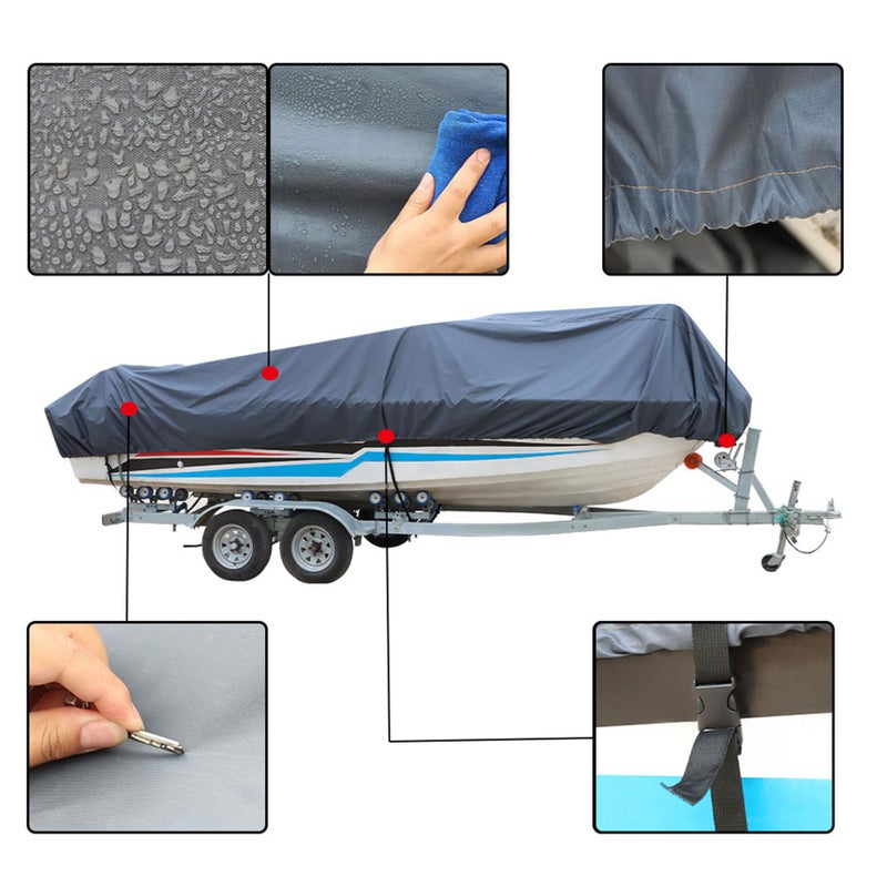 RainMan S 14-16ft 90 Beam Width Gray Heavy Duty PEVA Boat Cover Replacement for V-Hull Fishing Boat Tri-Hull Runabout Bass Boat Fish Ski Pro-Style Bass - Image 4